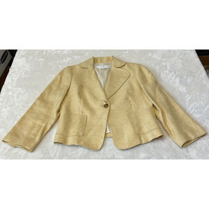 Zara Linen/Silk Crop Blazer Women's Sz 8 Yellow Single Breast Lined Pockets